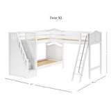 TREY WC : Multiple Bunk Beds Twin High Corner Loft Bunk Bed with Ladder + Stairs - L, Curve, White