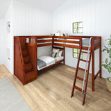 TREY XL CS : Corner Loft Bunk Twin XL High Corner Loft Bunk with Stairs + Angled Ladder on Right Front, Chestnut Slats