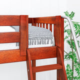 TREY XL CS : Corner Loft Bunk Twin XL High Corner Loft Bunk with Stairs + Angled Ladder on Right Front, Chestnut Slats