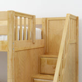 TREY XL NS : Corner Loft Bunk Twin XL High Corner Loft Bunk with Stairs + Angled Ladder on Right Front, Natural Birch Slats