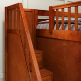 TRIATHLON CP : Multiple Bunk Beds High Twin over Full Corner Loft Bunk Bed with Ladder + Stairs, Panel, Chestnut