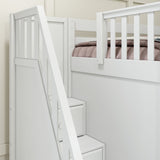 TRIATHLON WP : Multiple Bunk Beds High Twin over Full Corner Loft Bunk Bed with Ladder + Stairs, Panel, White
