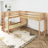 TRIFID 1 NP : Multiple Bunk Beds Twin Medium Corner Loft Bunk with Straight Ladders on Ends, Panel, Natural