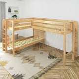 TRIFID 1 NS : Multiple Bunk Beds Twin Medium Corner Loft Bunk with Straight Ladders on Ends, Slat, Natural
