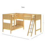 TRIFID NP : Multiple Bunk Beds Twin Medium Corner Loft Bunk Bed with Angled and Straight Ladder, Panel, Natural