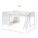TRIFID WC : Multiple Bunk Beds Twin Medium Corner Loft Bunk Bed with Angled and Straight Ladder, Curve, White