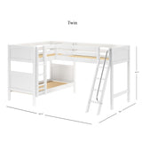 TRIFID WP : Multiple Bunk Beds Twin Medium Corner Loft Bunk Bed with Angled and Straight Ladder, Panel, White
