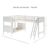 TRIFID XL WP : Multiple Bunk Beds Twin XL over Twin XL + Twin XL Corner Loft Bunk with Angled and Straight Ladder on Front, Slat, Natural