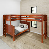 TRILATERAL 1 CP : Corner Loft Beds Twin over Full + Twin High Corner Loft Bunk with Staight Ladders on Ends, Panel, Chestnut