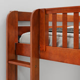 TRILATERAL 1 CP : Corner Loft Beds Twin over Full + Twin High Corner Loft Bunk with Staight Ladders on Ends, Panel, Chestnut