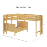 TRILATERAL 1 NP : Corner Loft Beds Twin over Full + Twin High Corner Loft Bunk with Staight Ladders on Ends, Panel, Natural