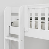 TRILATERAL 1 WP : Corner Loft Beds Twin over Full + Twin High Corner Loft Bunk with Staight Ladders on Ends, Panel, White