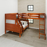 TRINITY XL CP : Multiple Bunk Beds Medium Twin XL over Full XL Corner Loft Bunk Bed, Chestnut