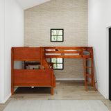 TRINITY XL CP : Multiple Bunk Beds Medium Twin XL over Full XL Corner Loft Bunk Bed, Chestnut