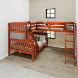 TRINITY XL CS : Multiple Bunk Beds Medium Twin XL over Full XL Corner Loft Bunk Bed, Chestnut