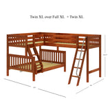 TRINITY XL CS : Multiple Bunk Beds Medium Twin XL over Full XL Corner Loft Bunk Bed, Chestnut