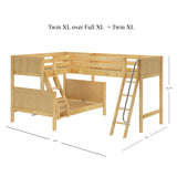 TRINITY XL NP : Multiple Bunk Beds Medium Twin XL over Full XL Corner Loft Bunk Bed, Natural