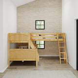 TRINITY XL NP : Multiple Bunk Beds Medium Twin XL over Full XL Corner Loft Bunk Bed, Natural