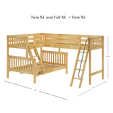 TRINITY XL NS : Multiple Bunk Beds Medium Twin XL over Full XL Corner Loft Bunk Bed, Natural