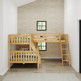 TRINITY XL NS : Multiple Bunk Beds Medium Twin XL over Full XL Corner Loft Bunk Bed, Natural