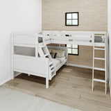 TRINITY XL WP : Multiple Bunk Beds Medium Twin XL over Full XL Corner Loft Bunk Bed, White