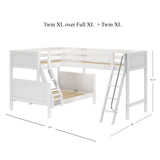 TRINITY XL WP : Multiple Bunk Beds Medium Twin XL over Full XL Corner Loft Bunk Bed, White