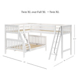 TRINITY XL WS : Multiple Bunk Beds Medium Twin XL over Full XL Corner Loft Bunk Bed, White