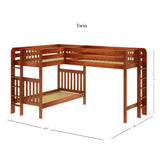 TRIO 1 CS : Multiple Bunk Beds Twin High Corner Loft Bunk Bed with Ladders on Ends, Slat, Chestnut