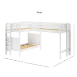 TRIO 1 WP : Multiple Bunk Beds Twin High Corner Loft Bunk Bed with Ladders on Ends, Panel, White