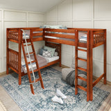 TRIO CS : Multiple Bunk Beds Twin High Corner Loft Bunk Bed, Slat, Chestnut