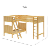 TRIO NP : Multiple Bunk Beds Twin High Corner Loft Bunk Bed, Panel, Natural