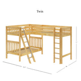 TRIO NS : Multiple Bunk Beds Twin High Corner Loft Bunk Bed, Slat, Natural