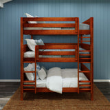 TRIPLEX CP : Multiple Bunk Beds Full Triple Bunk Bed with Straight Ladders on Front, Panel, Chestnut