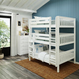 TRIPLEX WS : Multiple Bunk Beds Full Triple Bunk Bed with Straight Ladders on Front, Slat, White