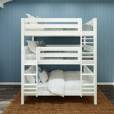 TRIPLEX WS : Triple Bunk Classic Full Triple Bunk Bed with Two Straight Ladders on Front, Classic White Slats