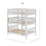 TRIPLEX WS : Multiple Bunk Beds Full Triple Bunk Bed with Straight Ladders on Front, Slat, White