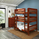 TRIPLEX XL CS : Multiple Bunk Beds Full XL Triple Bunk Bed with Straight Ladders on Front, Slat, Chestnut