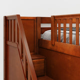 TRIVIUM XL CP : Multiple Bunk Beds Twin XL Medium Corner Loft Bunk Bed with Angled Ladder and Stairs on Left, Panel, Chestnut