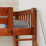 TRIVIUM XL CS : Corner Loft Bunk Twin XL Mid Corner Loft Bunk with Stairs + Angled Ladder on Right Front, Chestnut Slats