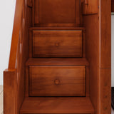 TRIVIUM XL CS : Corner Loft Bunk Twin XL Mid Corner Loft Bunk with Stairs + Angled Ladder on Right Front, Chestnut Slats