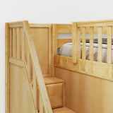 TRIVIUM XL NP : Corner Loft Bunk Twin XL Mid Corner Loft Bunk with Stairs + Angled Ladder on Right Front, Natural Birch Panel