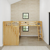 TRIVIUM XL NS : Corner Loft Bunk Twin XL Mid Corner Loft Bunk with Stairs + Angled Ladder on Right Front, Natural Birch Slats