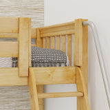 TRIVIUM XL NS : Corner Loft Bunk Twin XL Mid Corner Loft Bunk with Stairs + Angled Ladder on Right Front, Natural Birch Slats