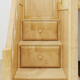 TRIVIUM XL NS : Corner Loft Bunk Twin XL Mid Corner Loft Bunk with Stairs + Angled Ladder on Right Front, Natural Birch Slats