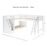 TRIVIUM XL WP : Corner Loft Bunk Twin XL Mid Corner Loft Bunk with Stairs + Angled Ladder on Right Front, Classic White Panel