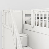 TRIVIUM XL WP : Corner Loft Bunk Twin XL Mid Corner Loft Bunk with Stairs + Angled Ladder on Right Front, Classic White Panel