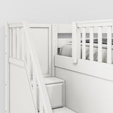 TRIVIUM XL WP : Multiple Bunk Beds Twin XL Medium Corner Loft Bunk Bed with Angled Ladder and Stairs on Left, Panel, White