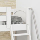 TRIVIUM XL WP : Corner Loft Bunk Twin XL Mid Corner Loft Bunk with Stairs + Angled Ladder on Right Front, Classic White Panel