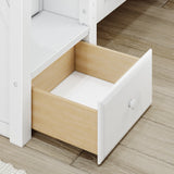 TRIVIUM XL WP : Corner Loft Bunk Twin XL Mid Corner Loft Bunk with Stairs + Angled Ladder on Right Front, Classic White Panel