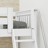 TRIVIUM XL WS : Corner Loft Bunk Twin XL Mid Corner Loft Bunk with Stairs + Angled Ladder on Right Front, Classic White Slats